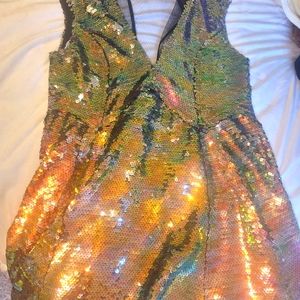 Sequin gold custom dress with sheer panel in center